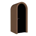 Black Swing Door Framed By Brown Brick Wall With Arched Design 3d model