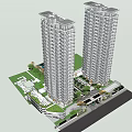 Twin Modern High Rise Residential Towers With Surrounding Green Landscape And Water Feature