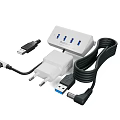 White Multiple USB Ports Charger With Power Adapter And Data Cables For Phones