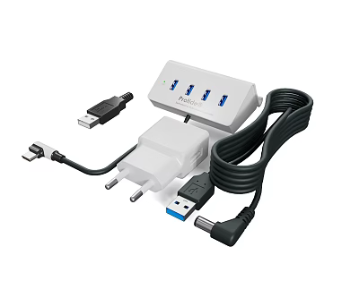 White Multiple USB Ports Charger With Power Adapter And Data Cables For Phones 3d model