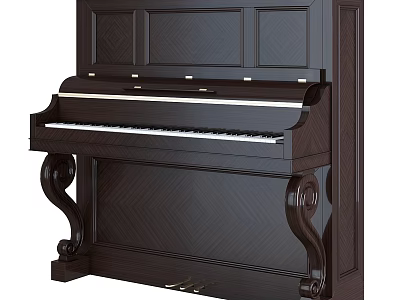 Elegant Dark Wood Upright Piano With Carved Legs And Decorative Panels 3d model