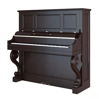 Elegant Dark Wood Upright Piano With Carved Legs And Decorative Panels 3d model
