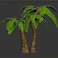 Three Palm Trees With Twisted Trunks And Green Leaves 3D Rendered Decorative Plant