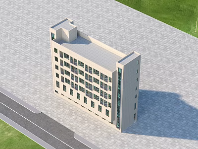 Aerial Planning of Modern Multi storey Building With Paved Ground Road and Green Grass 3d model