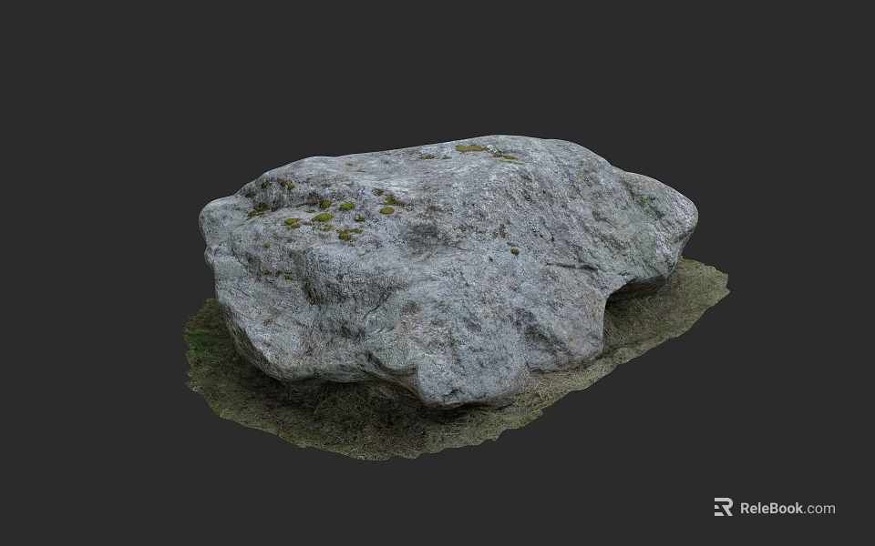 Natural Stone and Wood Decorative Piece with Mossy Surface and Earthy Design 3d model 