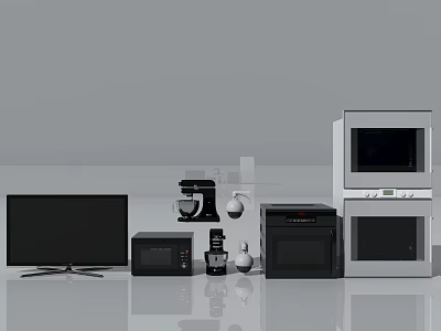 Essential Modern Kitchen Appliances Set With Microwave Coffee Maker And Oven 3d model