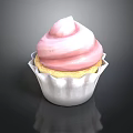 Delicious Cupcake With Pink Swirl Frosting White Paper Cup And Yellow Base