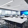 Spacious Modern School Classroom With Large Windows And White Desks 3d model