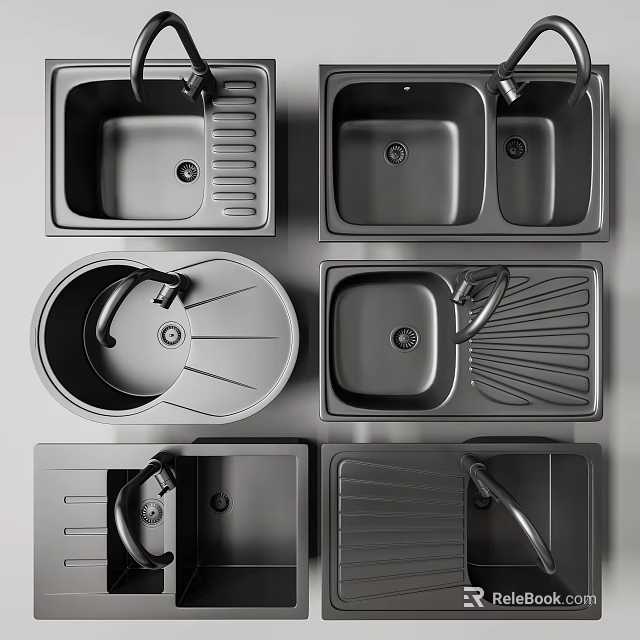 Modern Kitchen Sinks Single And Double Bowl With Drainers Functional Design 3d model 