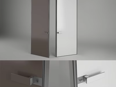 Modern Swing Door With Metal Handle In Gray And White Finish Design 3d model