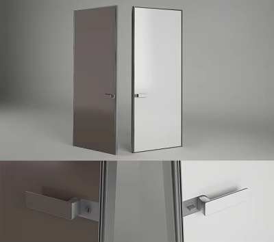 Modern Swing Door With Metal Handle In Gray And White Finish Design 3d model