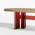 Simple Design Dining Table With Light Wood Top And Red Sturdy Legs 3d model