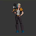 Blonde Game Character With Orange White Top Purple Pants Blue Boots Holding Blue Light Weapon
