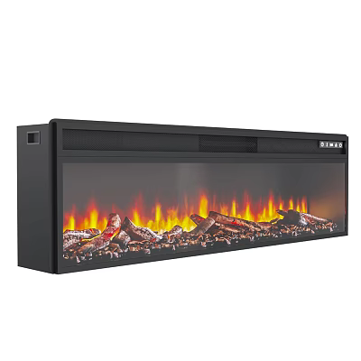 Modern Black Electric Fireplace With Realistic Flame And Decorative Log Design 3d model