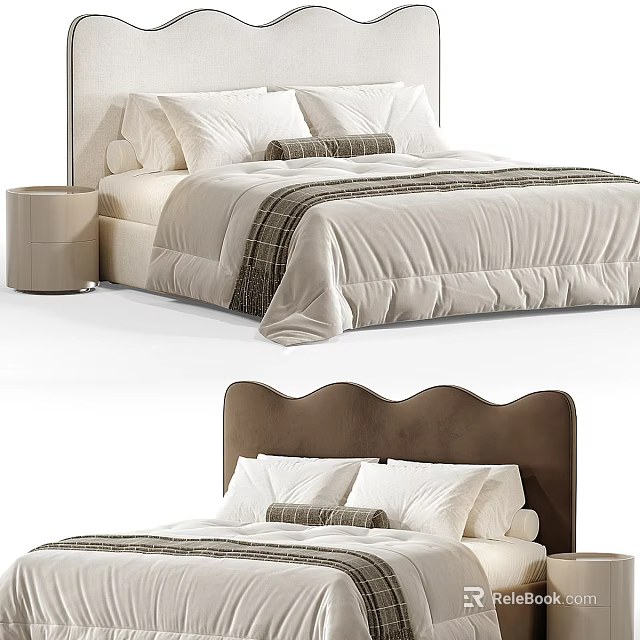 Modern Double Bed Interior With Upholstered Headboard White Pillows And Neutral Bedding 3d model 