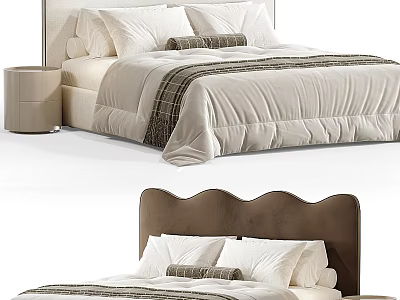 Modern Double Bed Interior With Upholstered Headboard White Pillows And Neutral Bedding 3d model