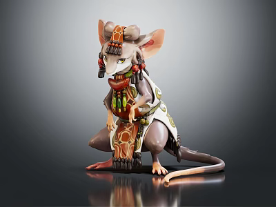 Anthropomorphic Mouse Character In Decorative Ornate Outfit With Colorful Scarf Details 3d model