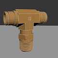 Golden Metal T-joint Fitting With Threaded Ends And Brass Construction 3d model
