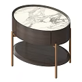 Modern Bedside Table With Marble Top Dark Wood Body Golden Metal Legs And Lower Shelf