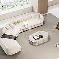 Modern Minimalist Living Room With Sofa Coffee Table Set Floor-to-Ceiling Windows And City View