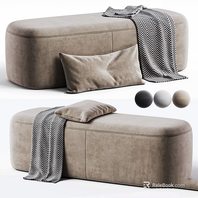 Modern Beige Sofa Bench With Soft Cushion Herringbone Blanket And Color Options 3d model 