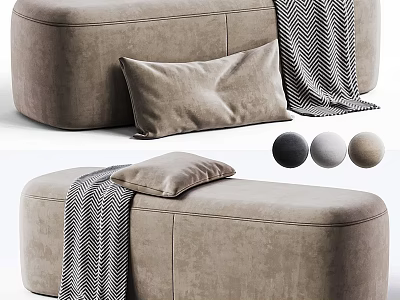 Modern Beige Sofa Bench With Soft Cushion Herringbone Blanket And Color Options 3d model