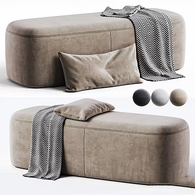 Modern Beige Sofa Bench With Soft Cushion Herringbone Blanket And Color Options 3d model