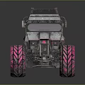 Rugged Off Road Terrain With Futuristic Vehicle And Large Pink Tires