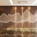 Modern Luxurious Sofa Background Wall With Wavy Wooden Strips And LED Lighting Strips