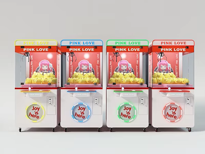PINK LOVE Themed Arcade Claw Machines with Joy House Logos in Row 3d model