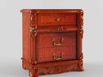 Classical Wooden Storage Cabinet With Carved Details Drawers And Metal Handles 3d model