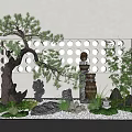 Traditional Courtyard Garden With Pine Tree Rock Formations Stone Lantern And Green Plants