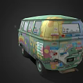 Vintage Green Volkswagen Van With Cartoon Eyes Colorful Patterns And Spots