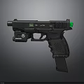 Tactical Black Pistol with ID ALPHA Label Green Indicator Light and Streamlight Attachment