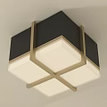 Square Modern Ceiling Light With Black And Gold Frame And White Lampshade