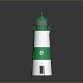 Green And White Lighthouse Tower With Striped Body Green Top And Base Door Design