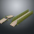 Bridge Structure With Green Railings Wooden Planks And Adjacent Side Platforms Design