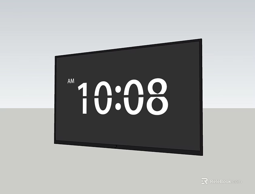 Modern Flat Screen TV Displaying AM 10 08 Digital Time On Black Screen 3d model 