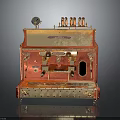 Vintage Red Electric Espresso Machine With Gold Decor Accents And Control Dials