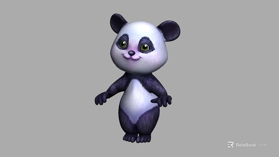 Cute 3D Rendered Cartoon Panda Character In Standing Pose With Gray White Color 3d model 