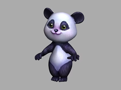 Cute 3D Rendered Cartoon Panda Character In Standing Pose With Gray White Color 3d model