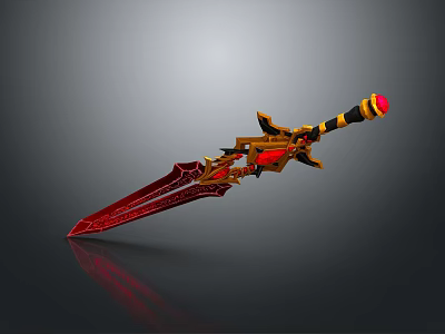 Red And Golden Mythical Sword With Intricate Ornate Design And Decorative Hilt 3d model
