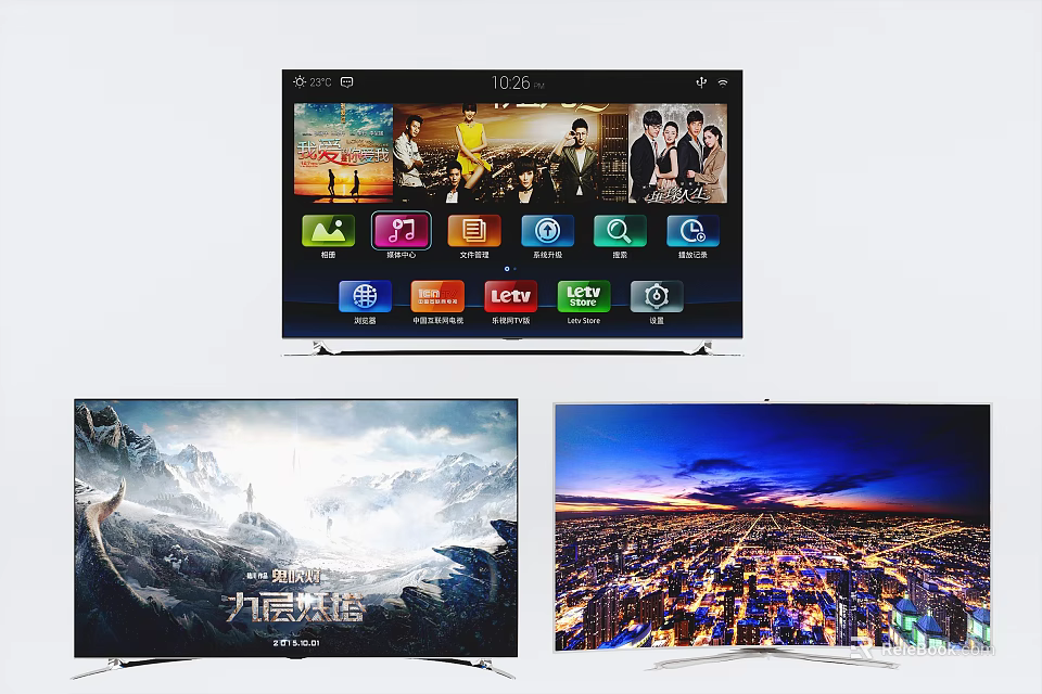 Smart TV Display With Streaming Apps Landscape View And City Night Scene 3d model