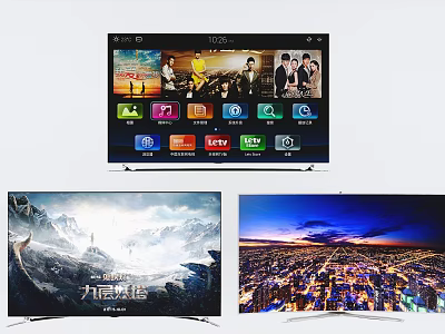 Smart TV Display With Streaming Apps Landscape View And City Night Scene 3d model