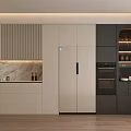 Modern Kitchen Interior Design With Light Gray Sideboard Cabinet And Marble Countertop Wooden Floor