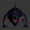 Fantasy Creature Character With Blue Skin Red Spikes Open Mouth And Pink Underbelly
