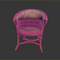 Handwoven Vintage Wicker Armchair with Soft Cushioned Seat and Backrest