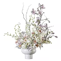 Decorative White Vase With Mixed White Pink Purple Flowers And Green Branches
