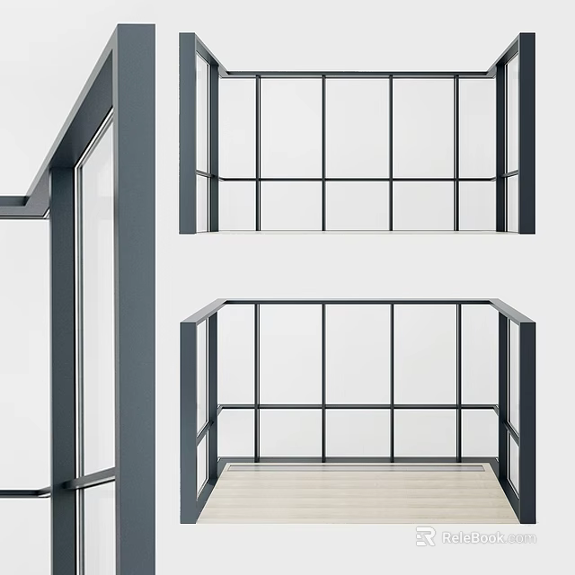 Modern Room Featuring Black Metal Frame Floor To Ceiling Windows And Clear Glass Design 3d model 