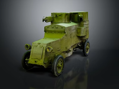 Vintage Military Green Armored Vehicle With Protective Body Headlights And Wheels 3d model